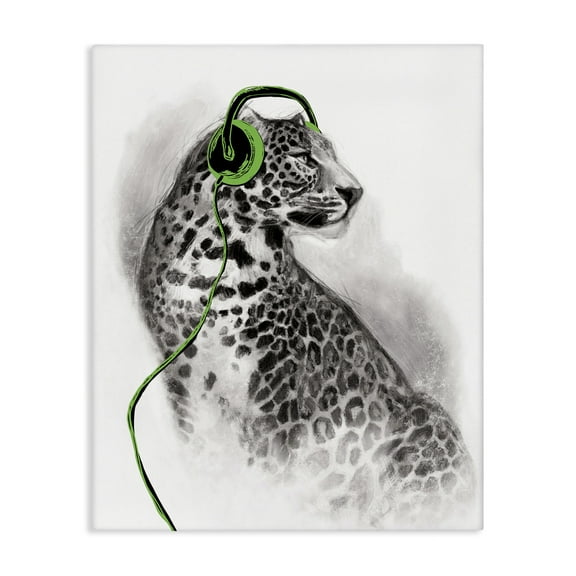 Stupell Industries Cheetah with Headphones Animals & Insects Painting Gallery Wrapped Canvas Art Print Wall Art, 16 x 20