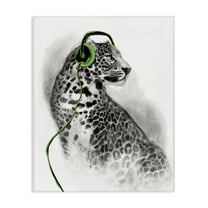 Stupell Industries Cheetah with Headphones Animals & Insects Painting Gallery Wrapped Canvas Art Print Wall Art, 16 x 20