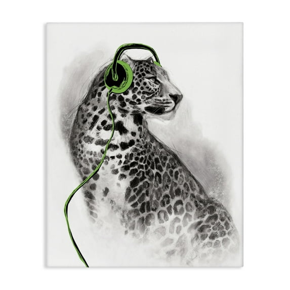 Stupell Industries Cheetah with Headphones Animals & Insects Painting Gallery Wrapped Canvas Art Print Wall Art, 24 x 30