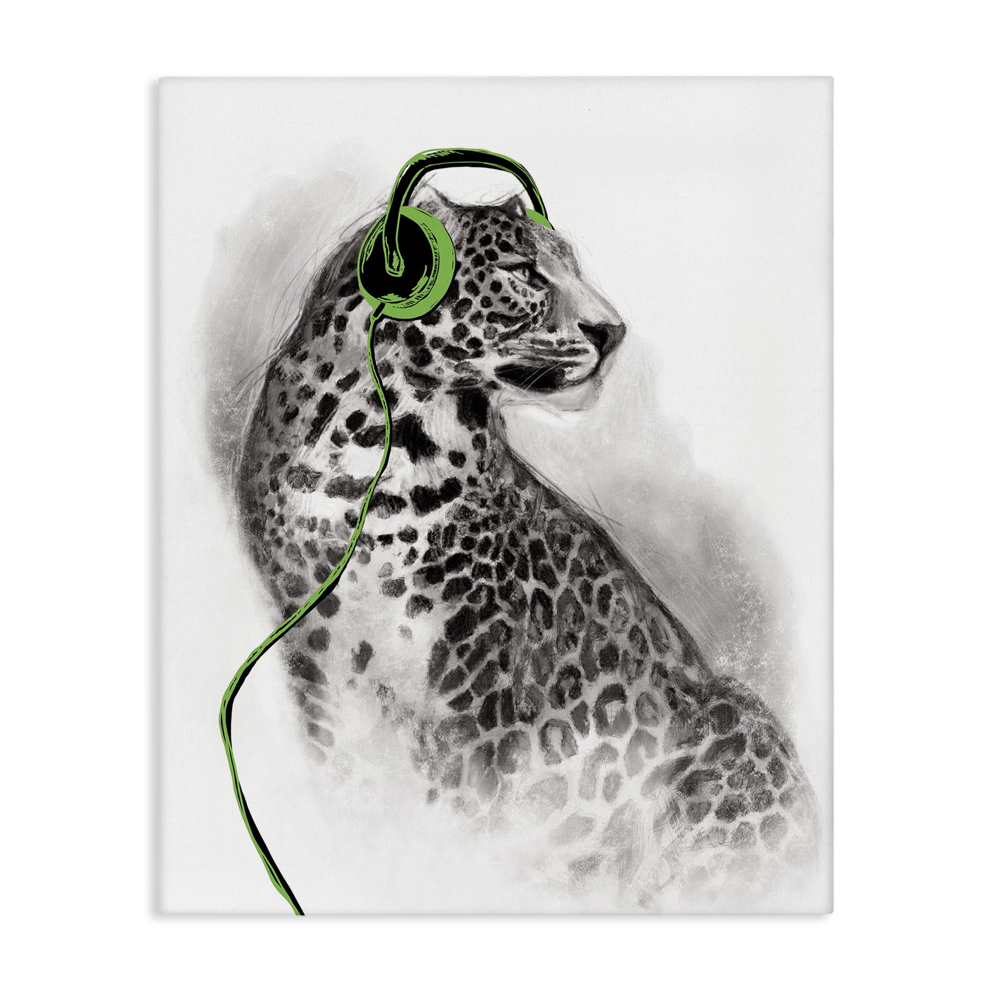 Stupell Industries Cheetah with Headphones Animals & Insects Painting Gallery Wrapped Canvas Art Print Wall Art, 30 x 40