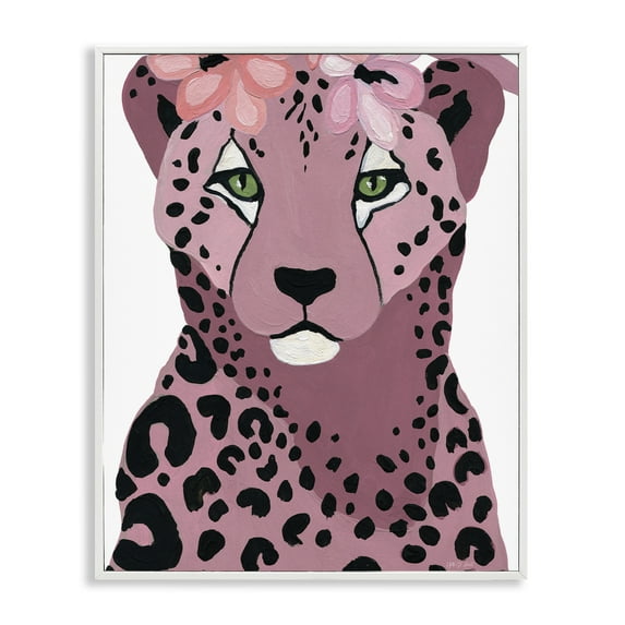 Stupell Industries Cheetah with Pink Blossoms Animals & Insects Painting White Framed Art Print Wall Art, 11 x 14