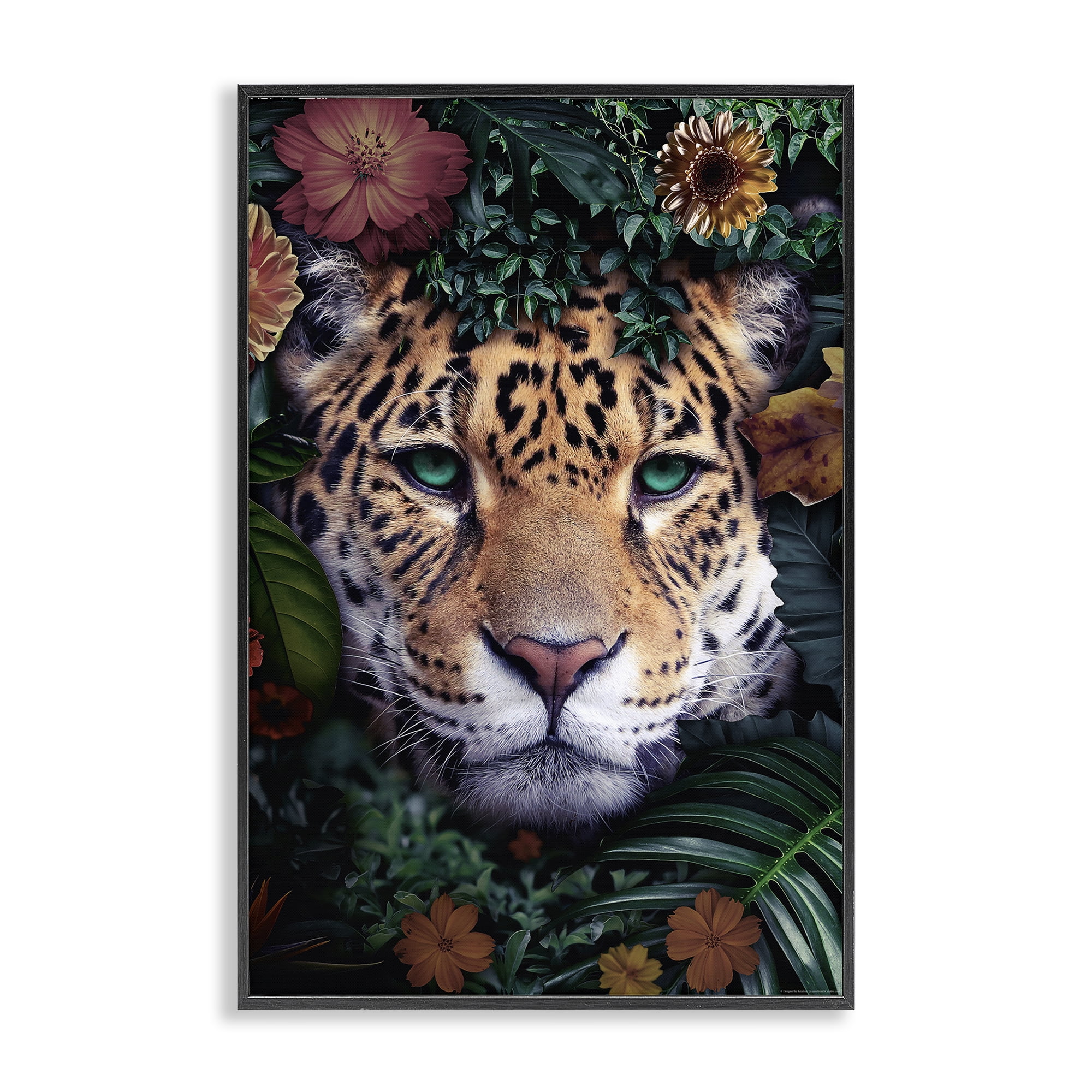 Stupell Industries Cheetah with Tropical Florals Animals Painting Black Framed Art Print Wall Art, 16 x 24
