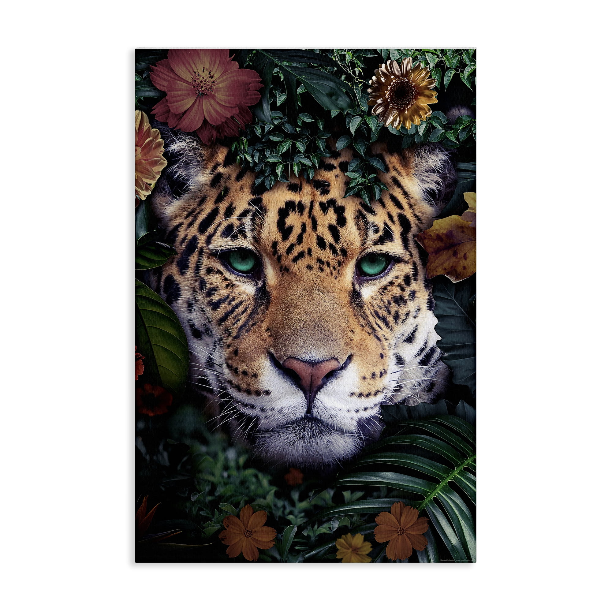 Stupell Industries Cheetah with Tropical Florals Animals Painting Wrapped Canvas Art Print Wall Art, 24 x 36
