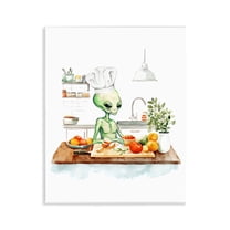 Stupell Industries Chef Alien in Kitchen Fantasy & Sci-Fi Painting Unframed Art Print Wall Art, 11 x 14