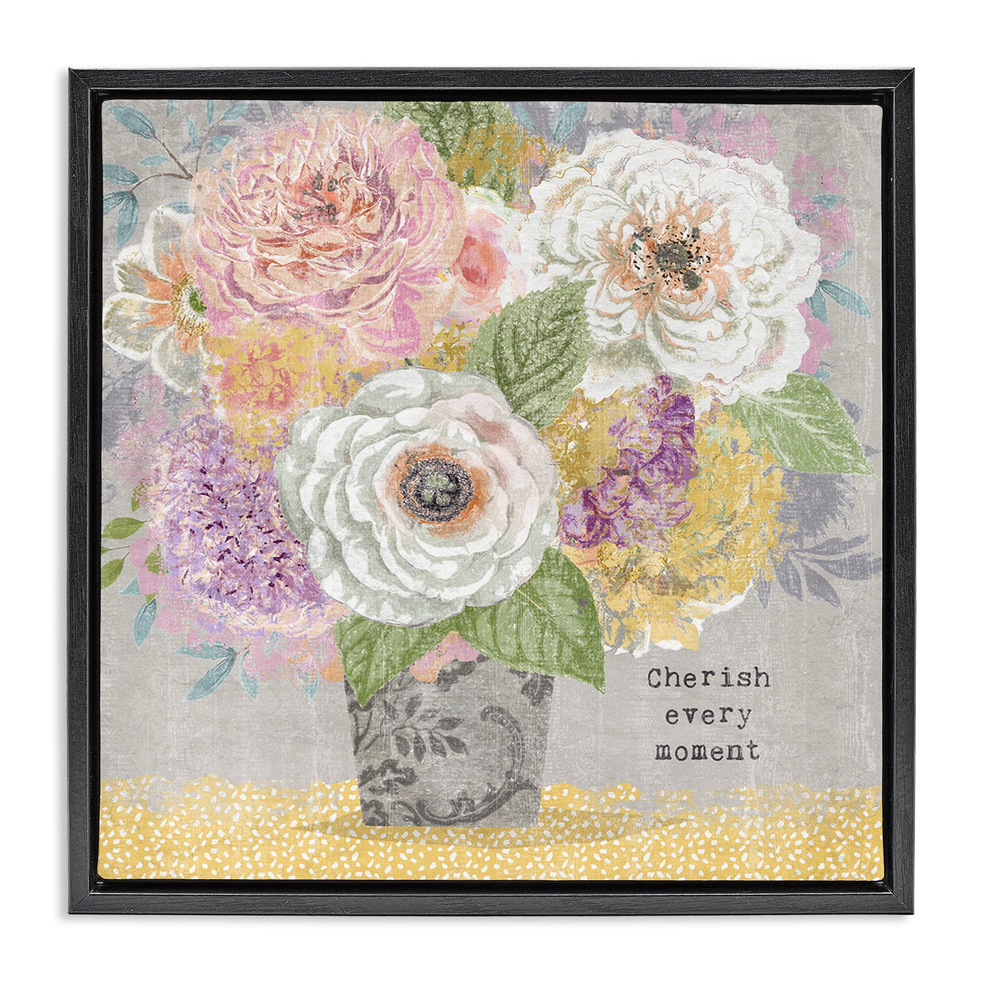 Stupell Industries Cherish Every Moment Inspiration Black Framed Floater Canvas Wall Art, design by Suzanne Nicoll
