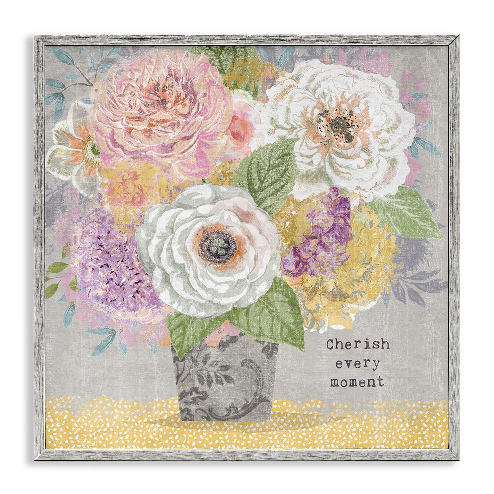 Stupell Industries Cherish Every Moment Inspiration Gray Framed Giclee Art, design by Suzanne Nicoll