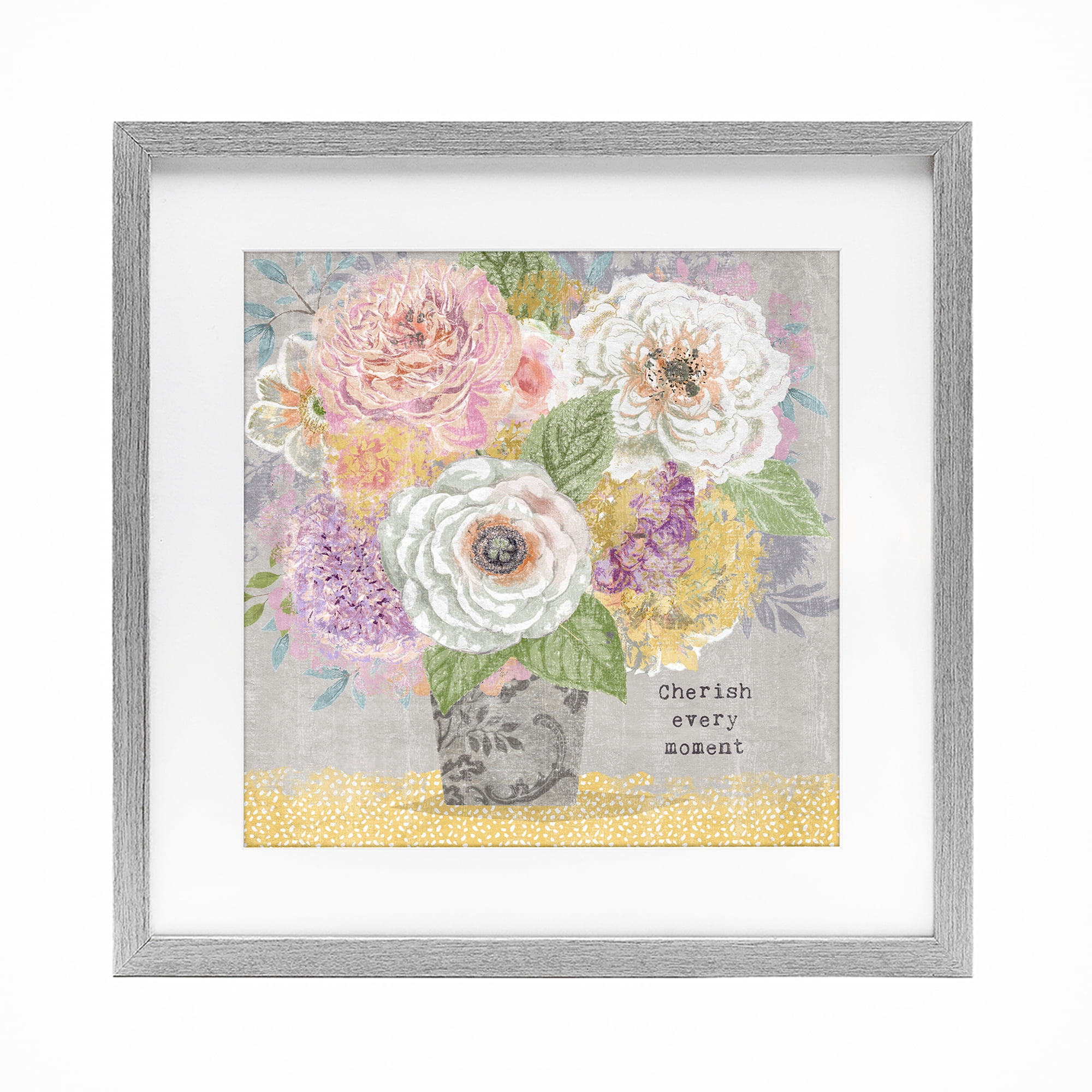 Stupell Industries Cherish Every Moment Inspiration Gray Framed Print Under Glass, design by Suzanne Nicoll