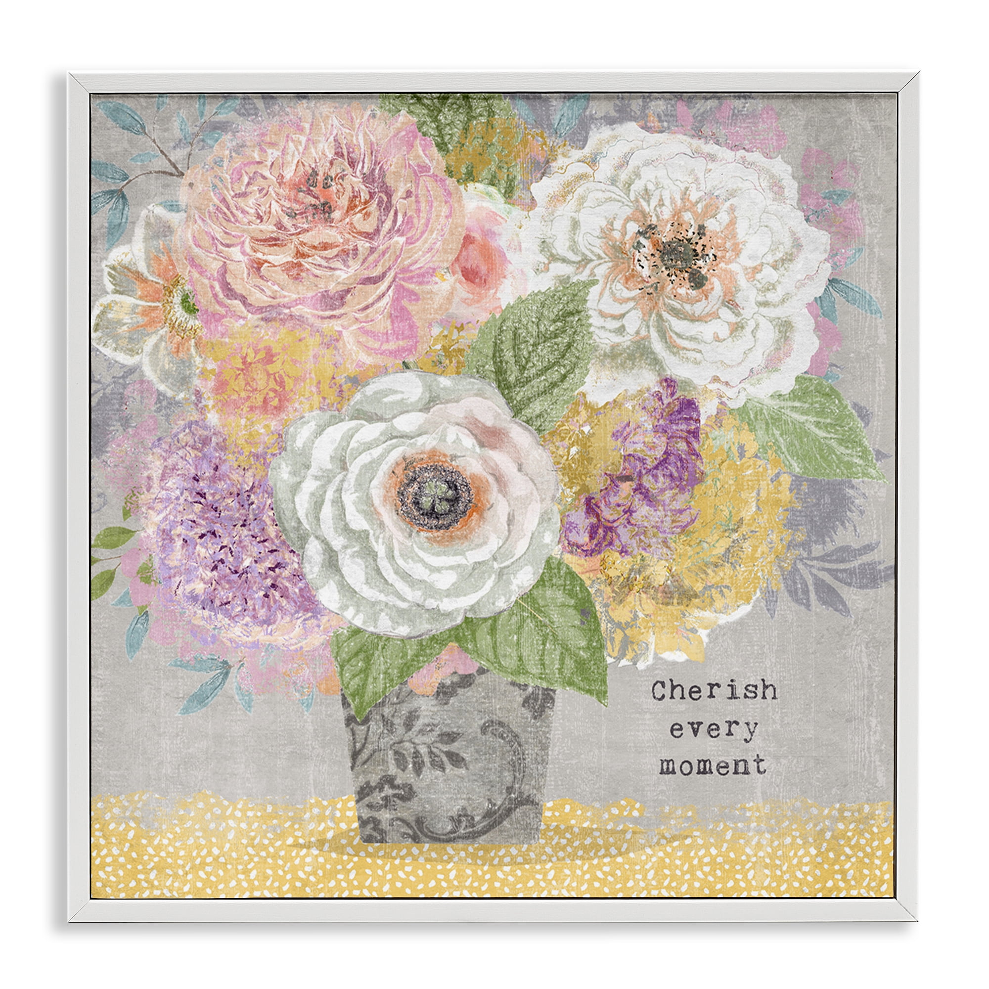Stupell Industries Cherish Every Moment Inspiration White Framed Giclee Art, design by Suzanne Nicoll