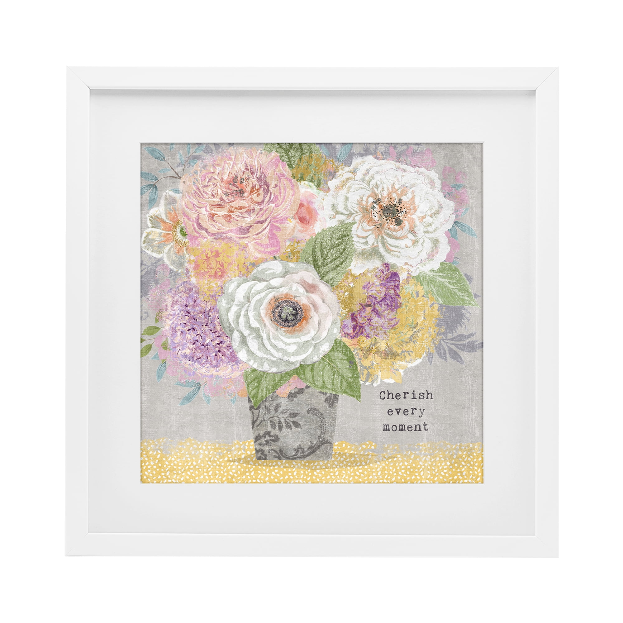 Stupell Industries Cherish Every Moment Inspiration White Framed Print Under Glass, design by Suzanne Nicoll