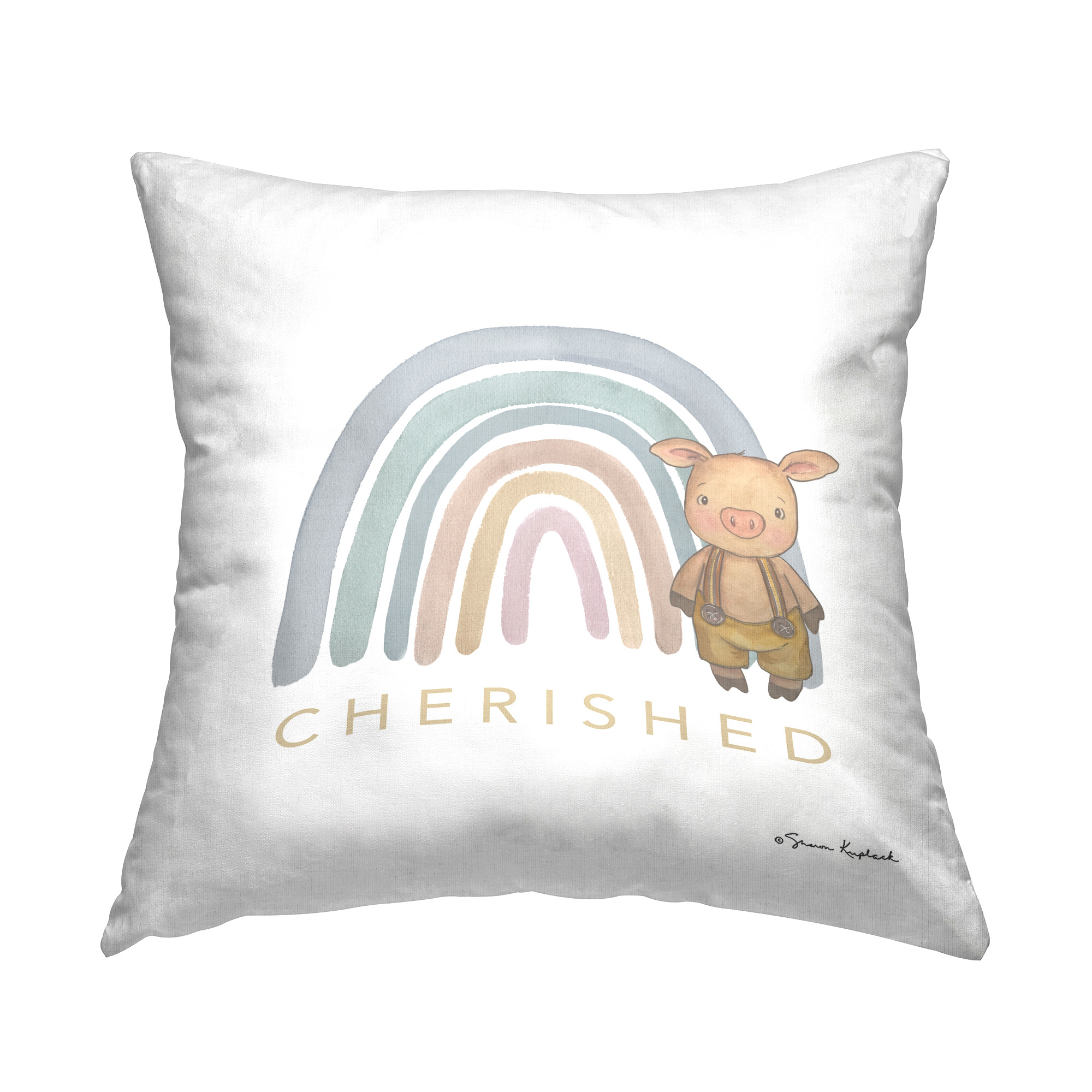 Stupell Industries Cherished Pig & Rainbow Decorative Printed Throw Pillow Design by Sharon Kuplack