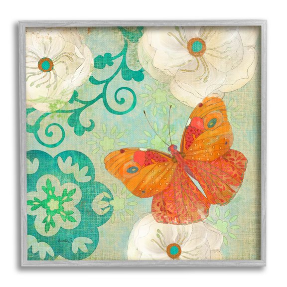 Stupell Industries Cherokee Rose Butterfly Animals & Insects Painting Gray Framed Art Print Wall Art, 17 x 17