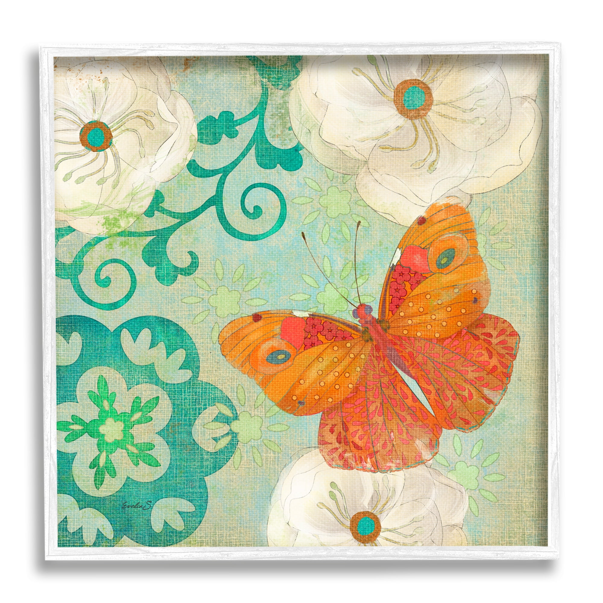 Stupell Industries Cherokee Rose Butterfly Animals & Insects Painting White Framed Art Print Wall Art, 24 x 24