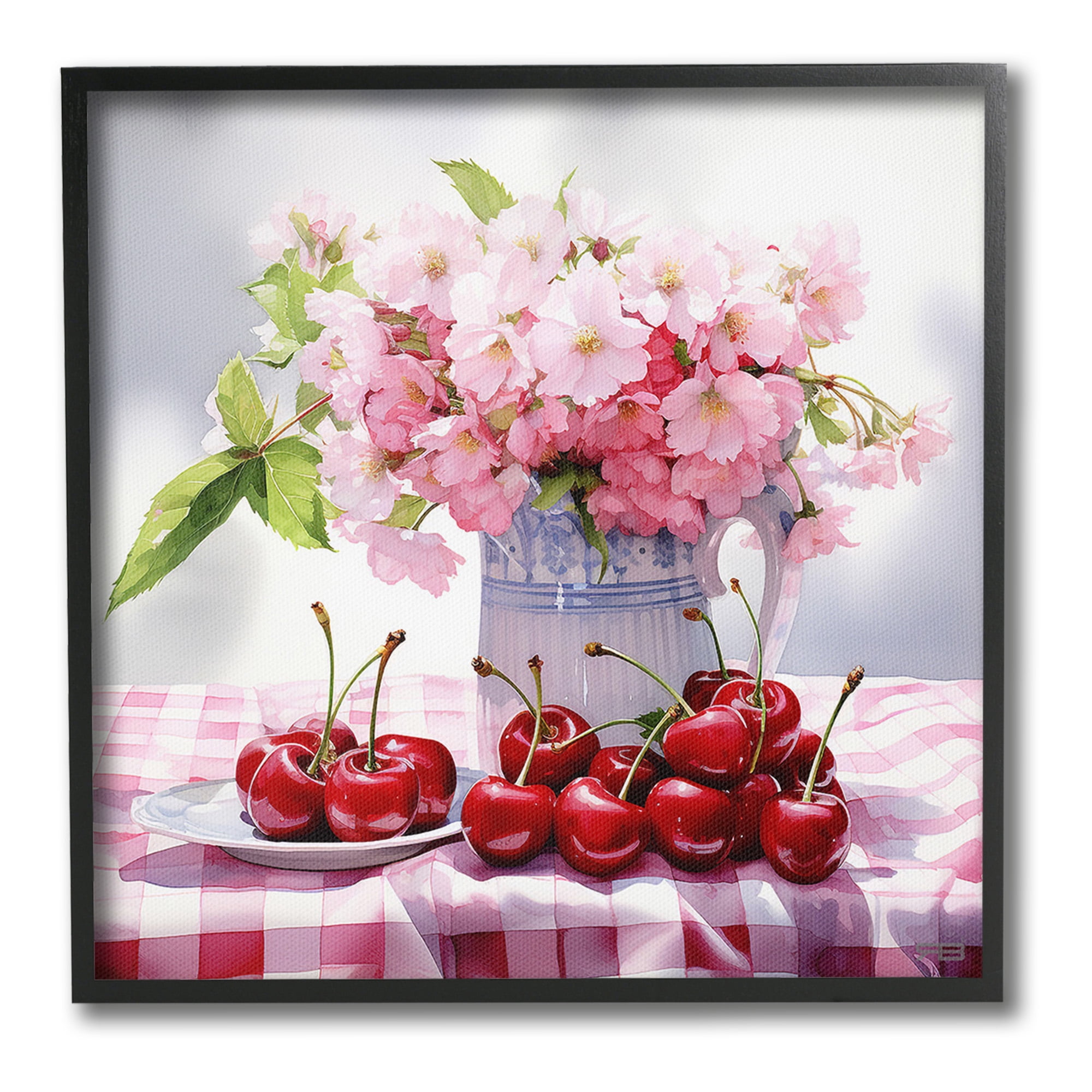 Stupell Industries Cherries & Blossoms Bouquet Botanical & Floral Painting Black Framed Art Print Wall Art, 24 x 24