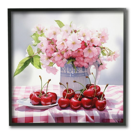 Stupell Industries Cherries & Blossoms Bouquet Botanical & Floral Painting Black Framed Art Print Wall Art, 24 x 24