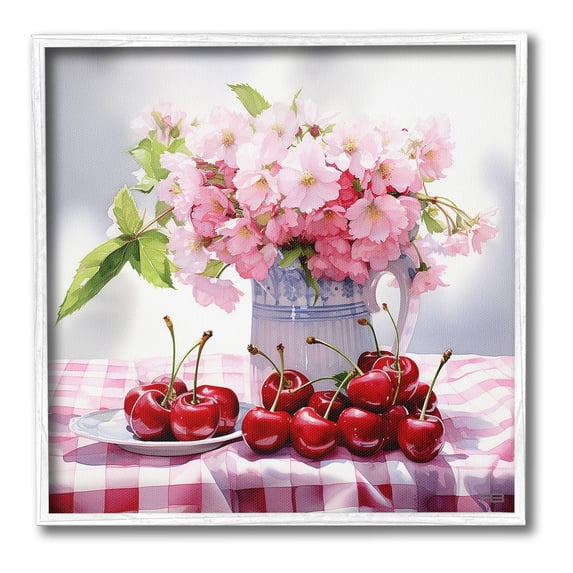 Stupell Industries Cherries & Blossoms Bouquet Botanical & Floral Painting White Framed Art Print Wall Art, 17 x 17