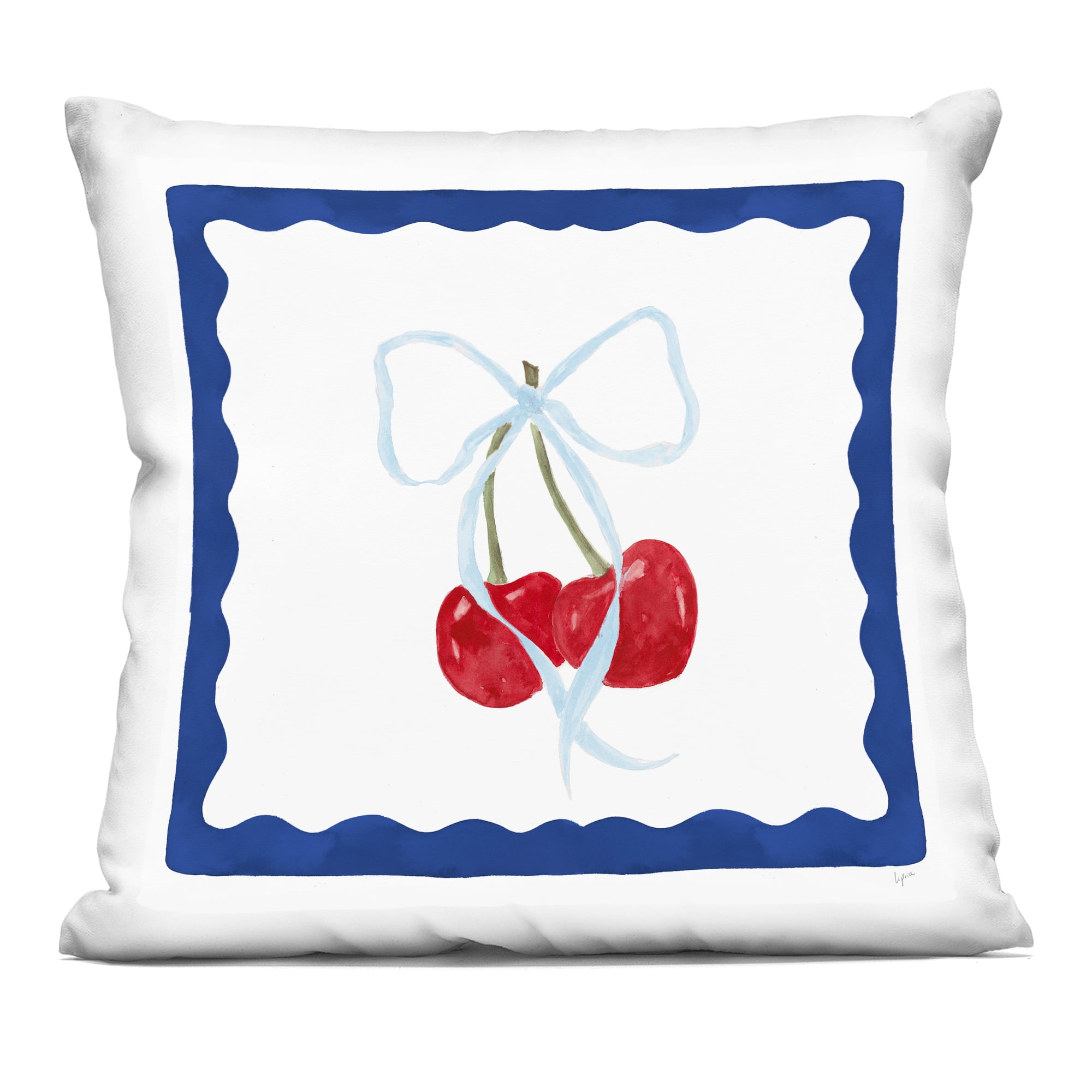 Stupell Industries Cherries & Blue Ribbon Decorative Printed Throw Pillow, design by Lucille Price