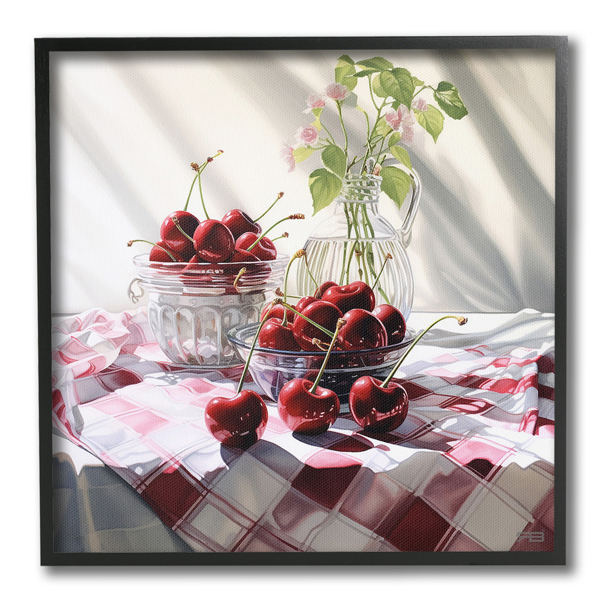 Stupell Industries Cherries & Botanicals Food & Beverage Painting Black Framed Art Print Wall Art, 24 x 24