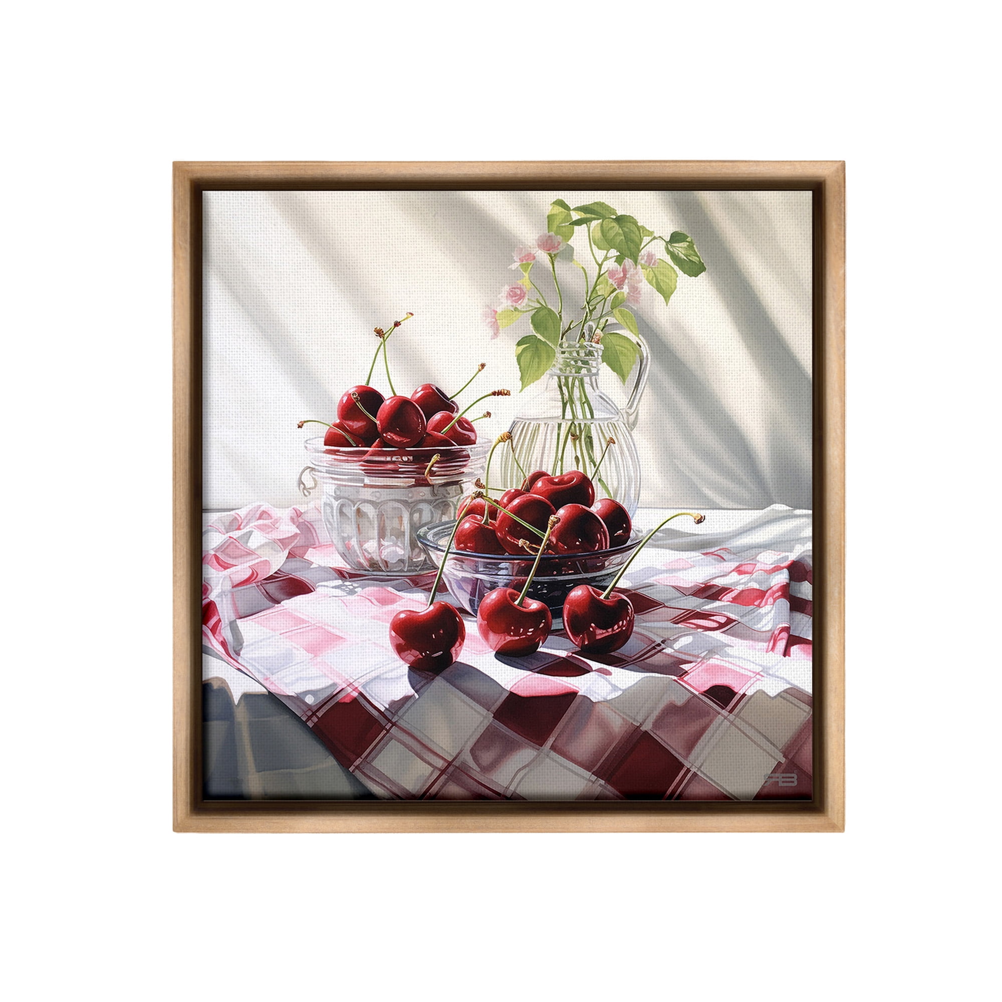 Stupell Industries Cherries & Botanicals Food & Beverage Painting Brown Floater Framed Canvas Art Print Wall Art, 25 x 25