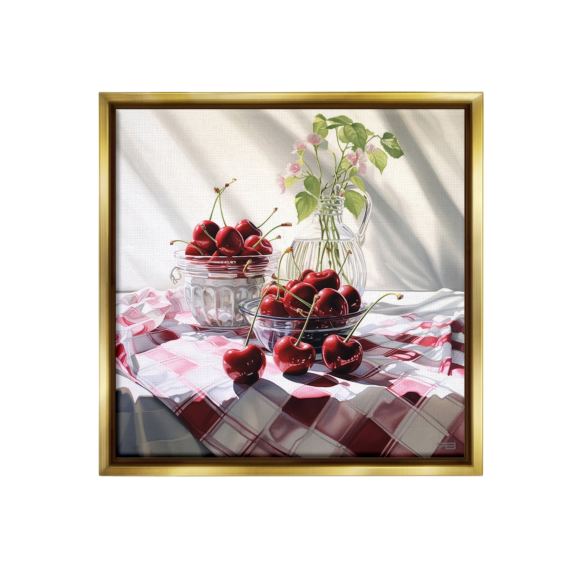Stupell Industries Cherries & Botanicals Food & Beverage Painting Gold Floater Framed Canvas Art Print Wall Art, 25 x 25