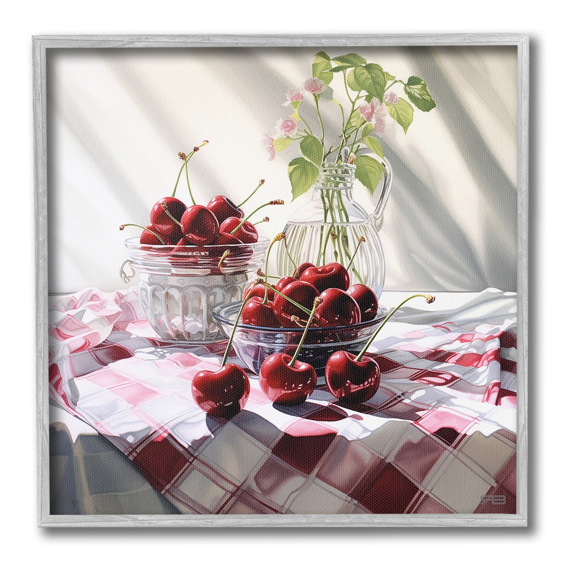Stupell Industries Cherries & Botanicals Food & Beverage Painting Gray Framed Art Print Wall Art, 24 x 24