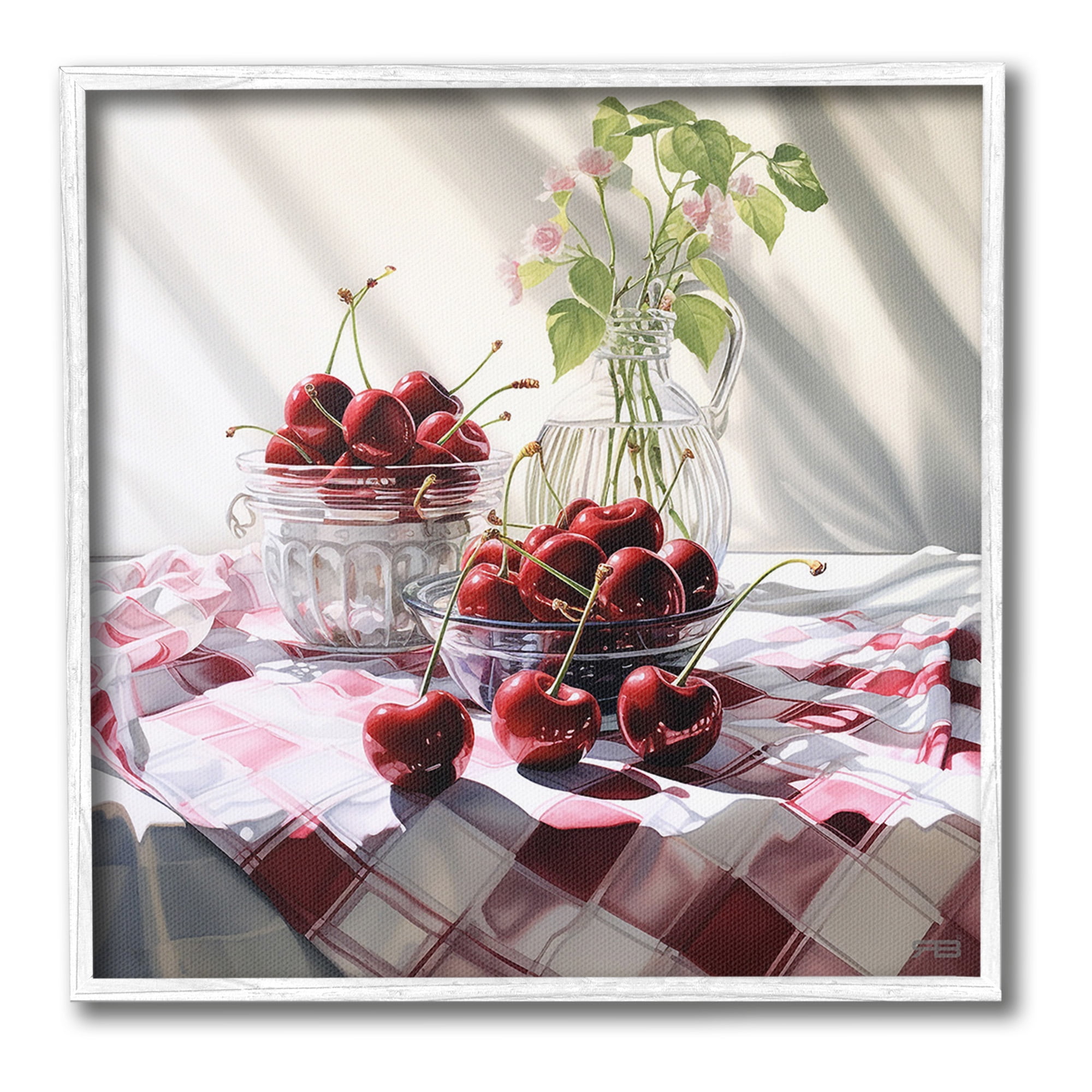 Stupell Industries Cherries & Botanicals Food & Beverage Painting White Framed Art Print Wall Art, 17 x 17