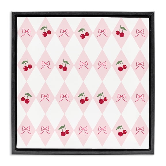 Stupell Industries Cherries & Bows Argyle Black Framed Floater Canvas Wall Art design by Lucille Price, 18 x 18