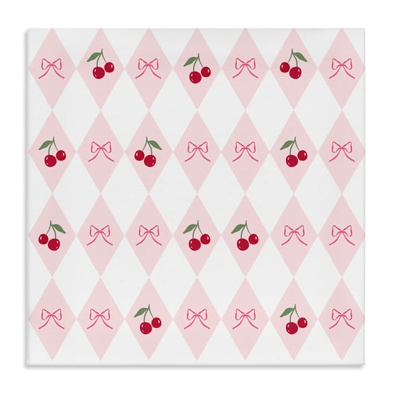 Stupell Industries Cottage Cherries & Bows Argyle Canvas Art, 24 x 24, by Lucille Price