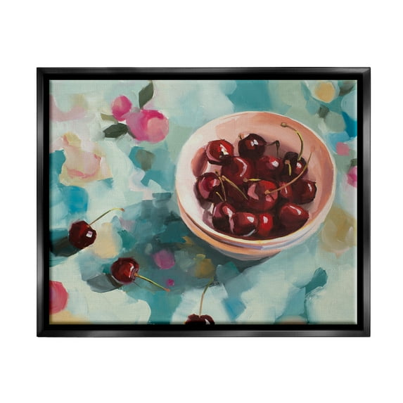 Stupell Industries Cherries Still Life Painting Food & Beverage Painting Black Floater Framed Canvas Art Print Wall Art, 21 x 17