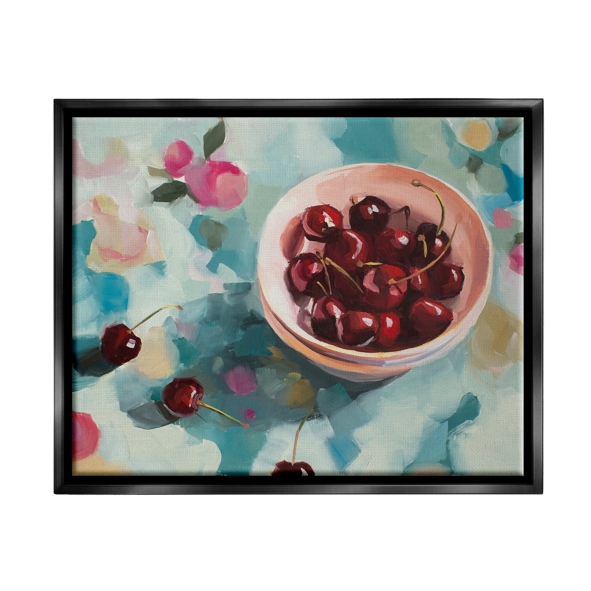 Stupell Industries Cherries Still Life Painting Food & Beverage Painting Black Floater Framed Canvas Art Print Wall Art, 31 x 25