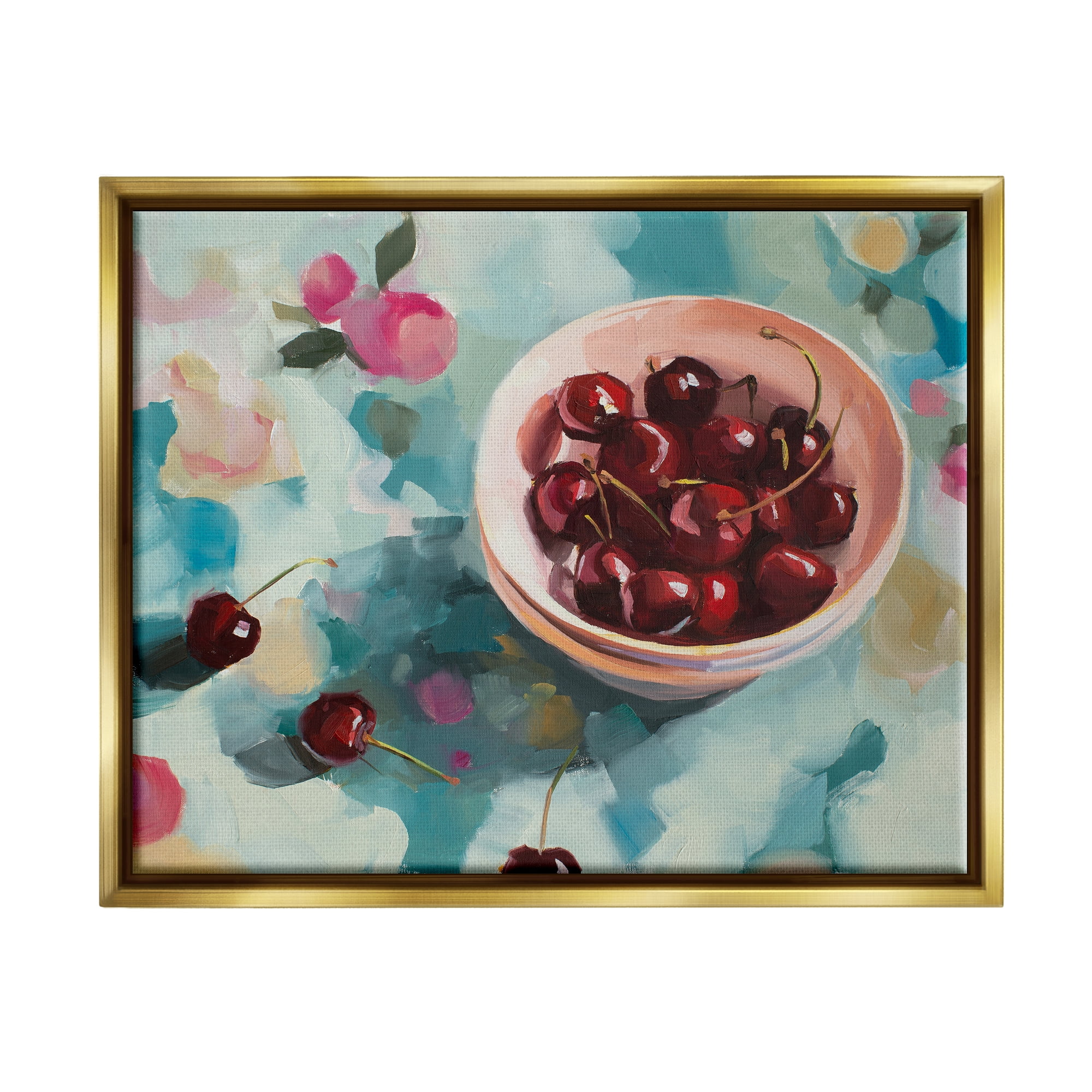 Stupell Industries Cherries Still Life Painting Food & Beverage Painting Gold Floater Framed Canvas Art Print Wall Art, 21 x 17