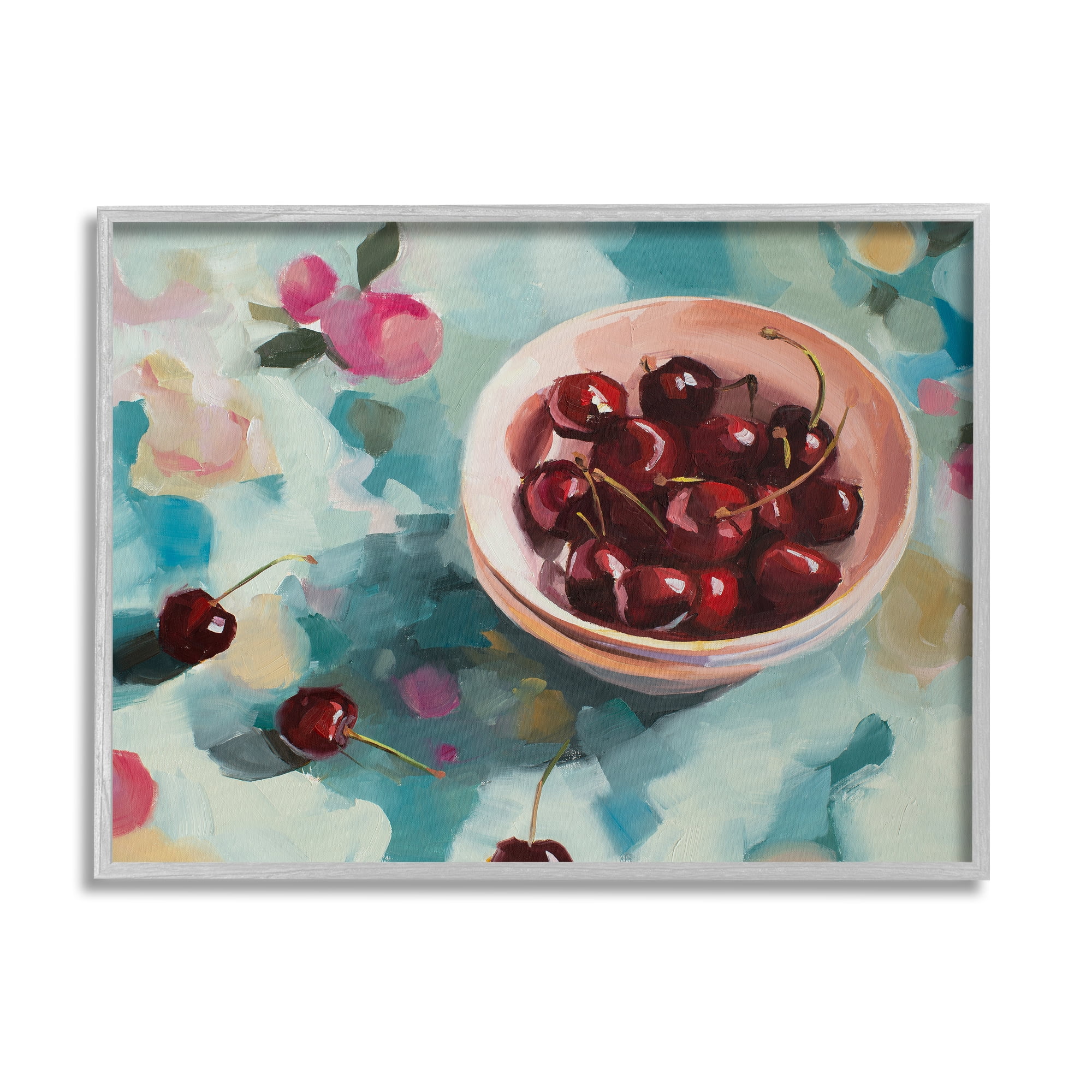 Stupell Industries Cherries Still Life Painting Food & Beverage Painting Gray Framed Art Print Wall Art, 14 x 11