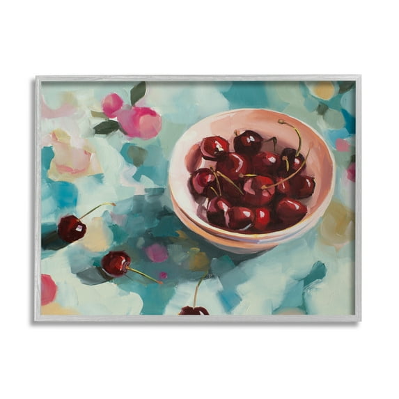 Stupell Industries Cherries Still Life Painting Food & Beverage Painting Gray Framed Art Print Wall Art, 20 x 16