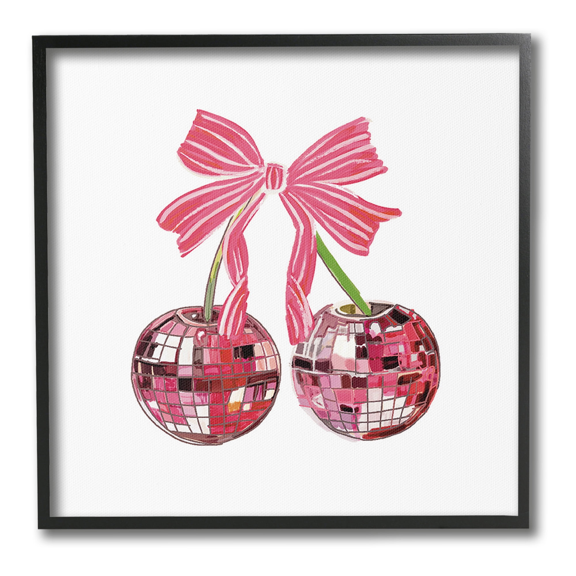 Stupell Industries Cherries & Striped Bow Food & Beverage Painting Black Framed Art Print Wall Art, 17 x 17