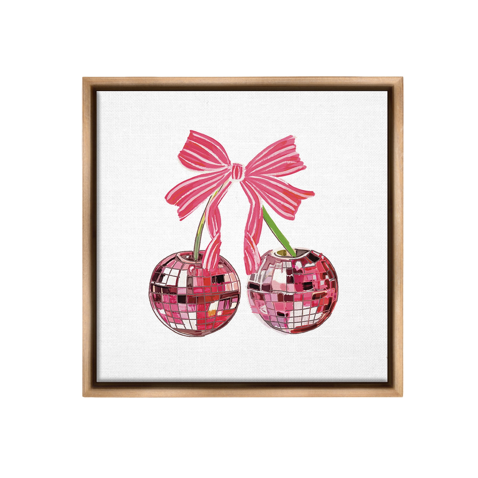 Stupell Industries Cherries & Striped Bow Food & Beverage Painting Brown Floater Framed Canvas Art Print Wall Art, 18 x 18