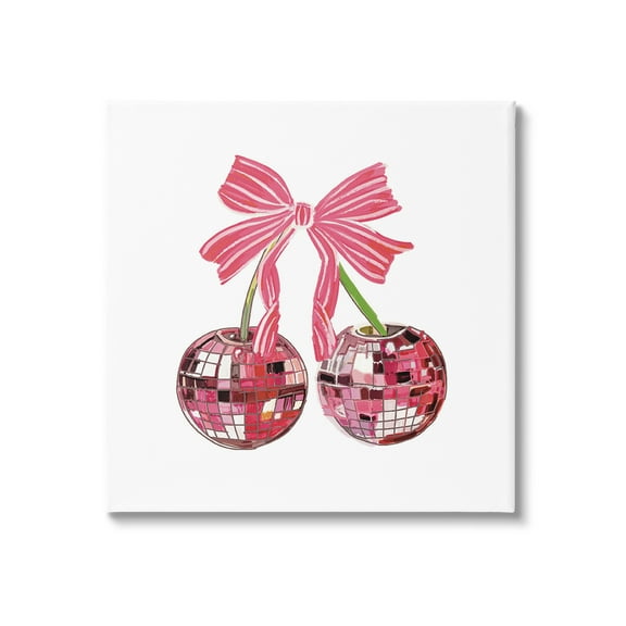 Stupell Industries Cherries & Striped Bow Food & Beverage Painting Gallery Wrapped Canvas Art Print Wall Art, 17 x 17