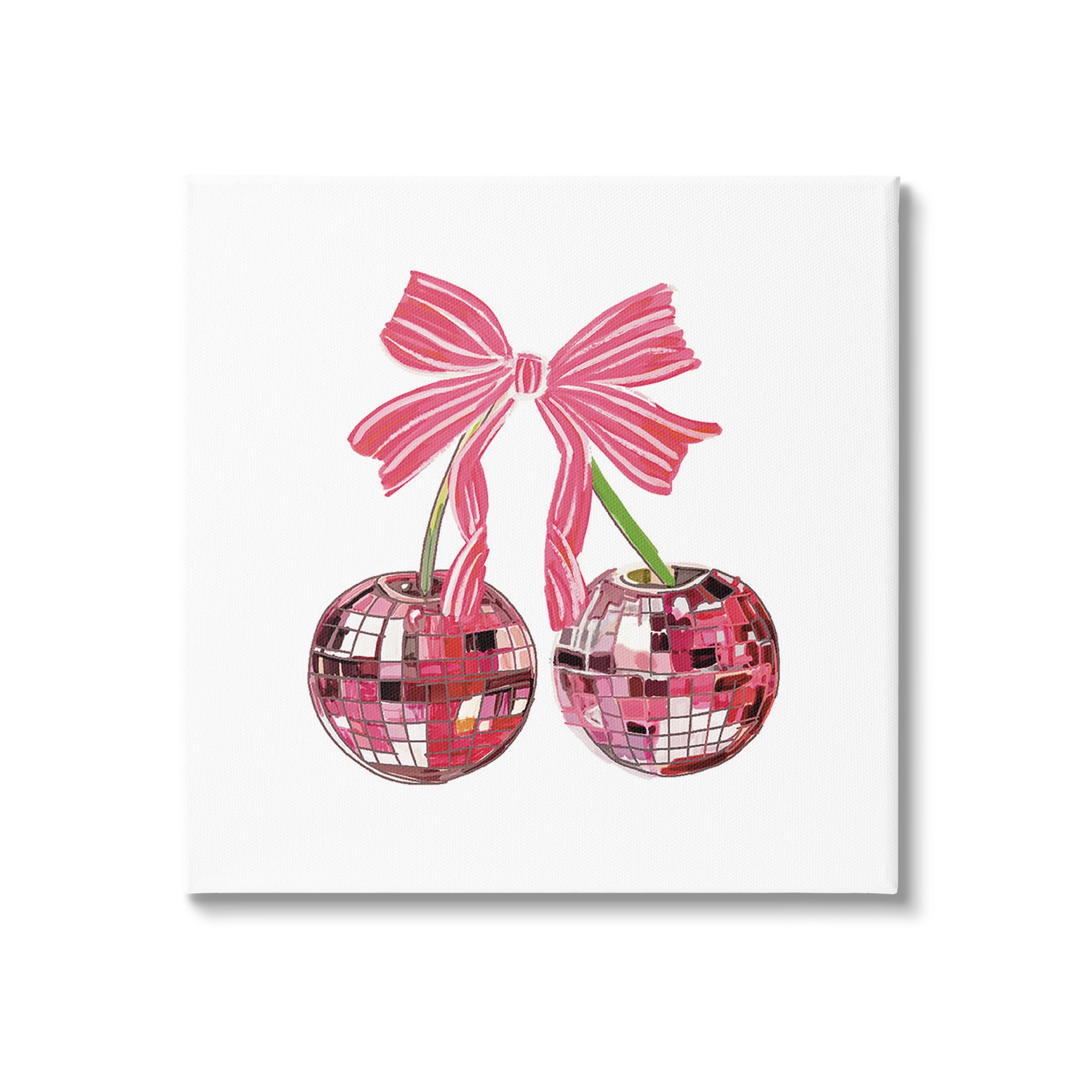 Stupell Industries Cherries & Striped Bow Food & Beverage Painting Gallery Wrapped Canvas Art Print Wall Art, 30 x 30