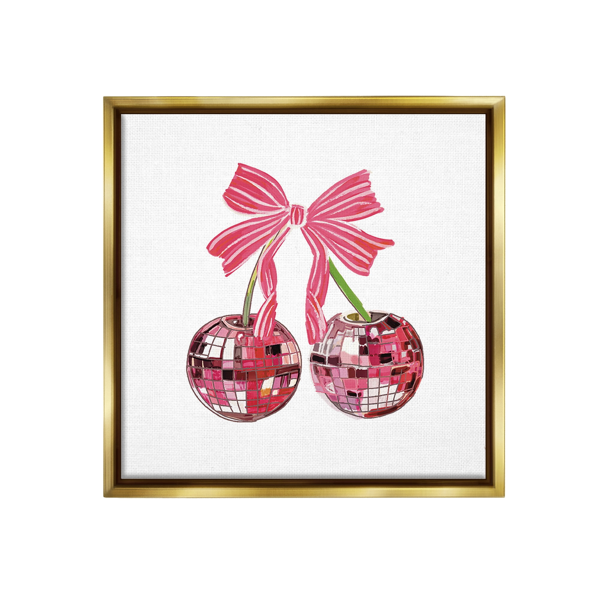 Stupell Industries Cherries & Striped Bow Food & Beverage Painting Gold Floater Framed Canvas Art Print Wall Art, 25 x 25