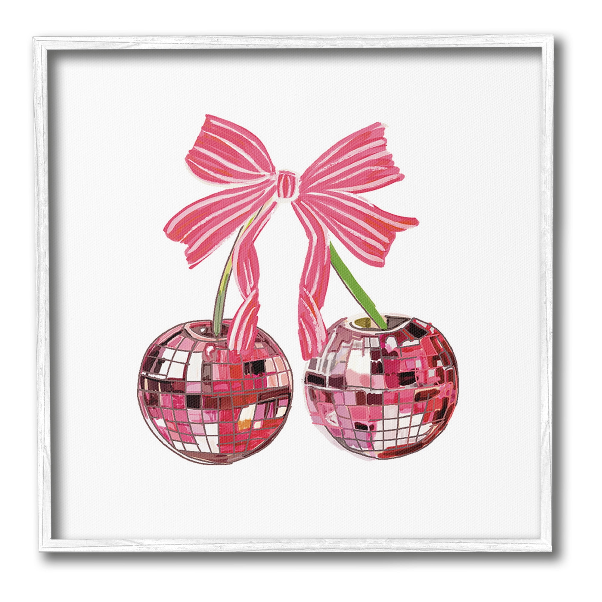 Stupell Industries Cherries & Striped Bow Food & Beverage Painting White Framed Art Print Wall Art, 17 x 17