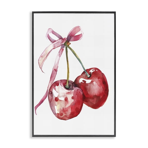 Stupell Industries Cherries Tied in Ribbon Food & Beverage Painting Black Framed Art Print Wall Art, 20 x 30