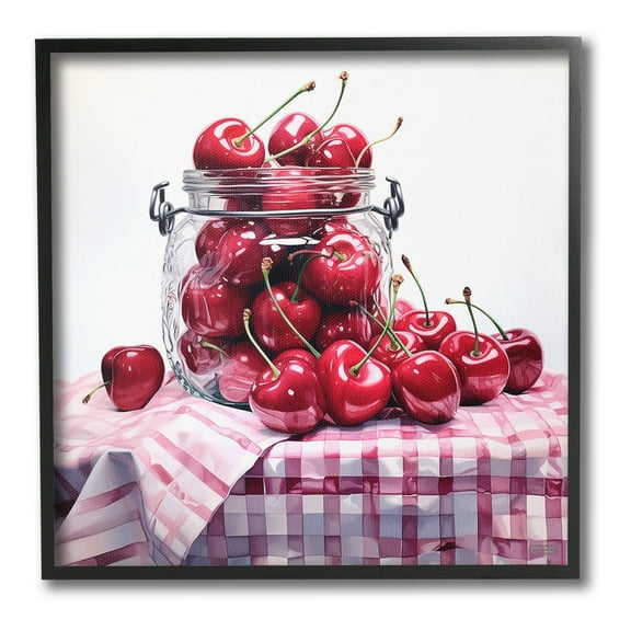 Stupell Industries Cherries in Country Jar Food & Beverage Painting Black Framed Art Print Wall Art, 12 x 12