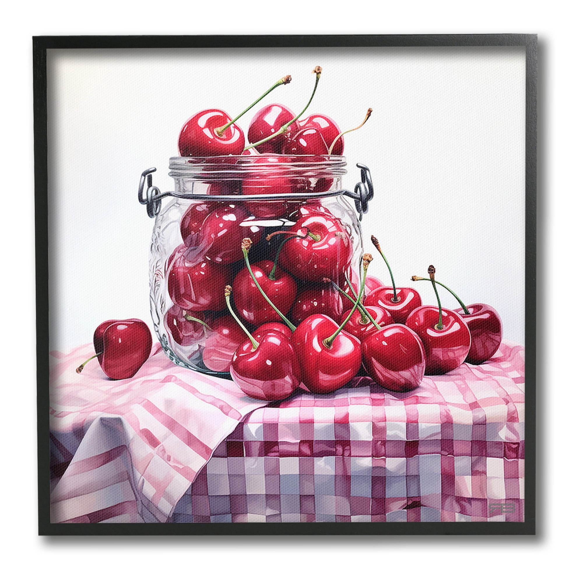 Stupell Industries Cherries in Country Jar Food & Beverage Painting Black Framed Art Print Wall Art, 24 x 24