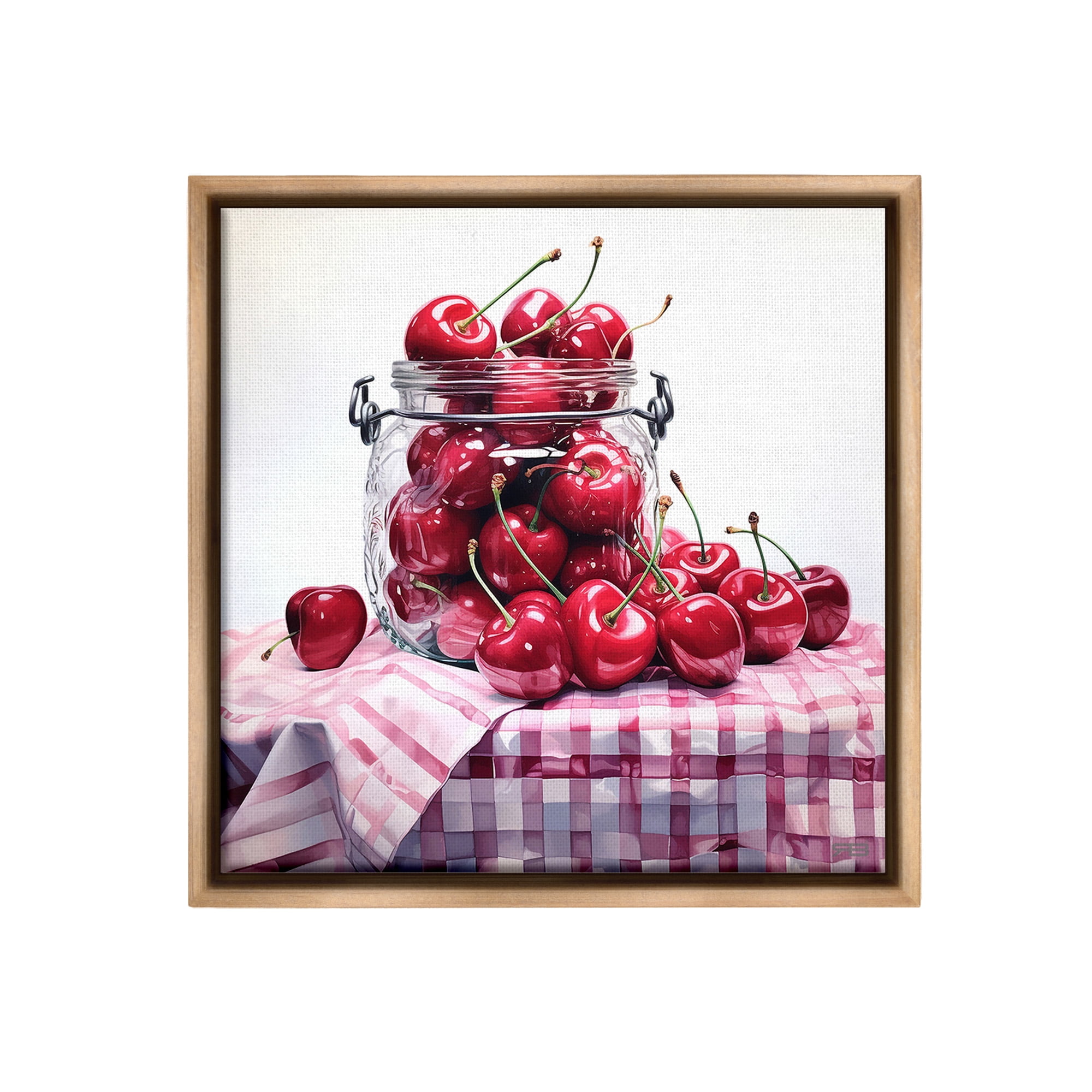 Stupell Industries Cherries in Country Jar Food & Beverage Painting Brown Floater Framed Canvas Art Print Wall Art, 18 x 18