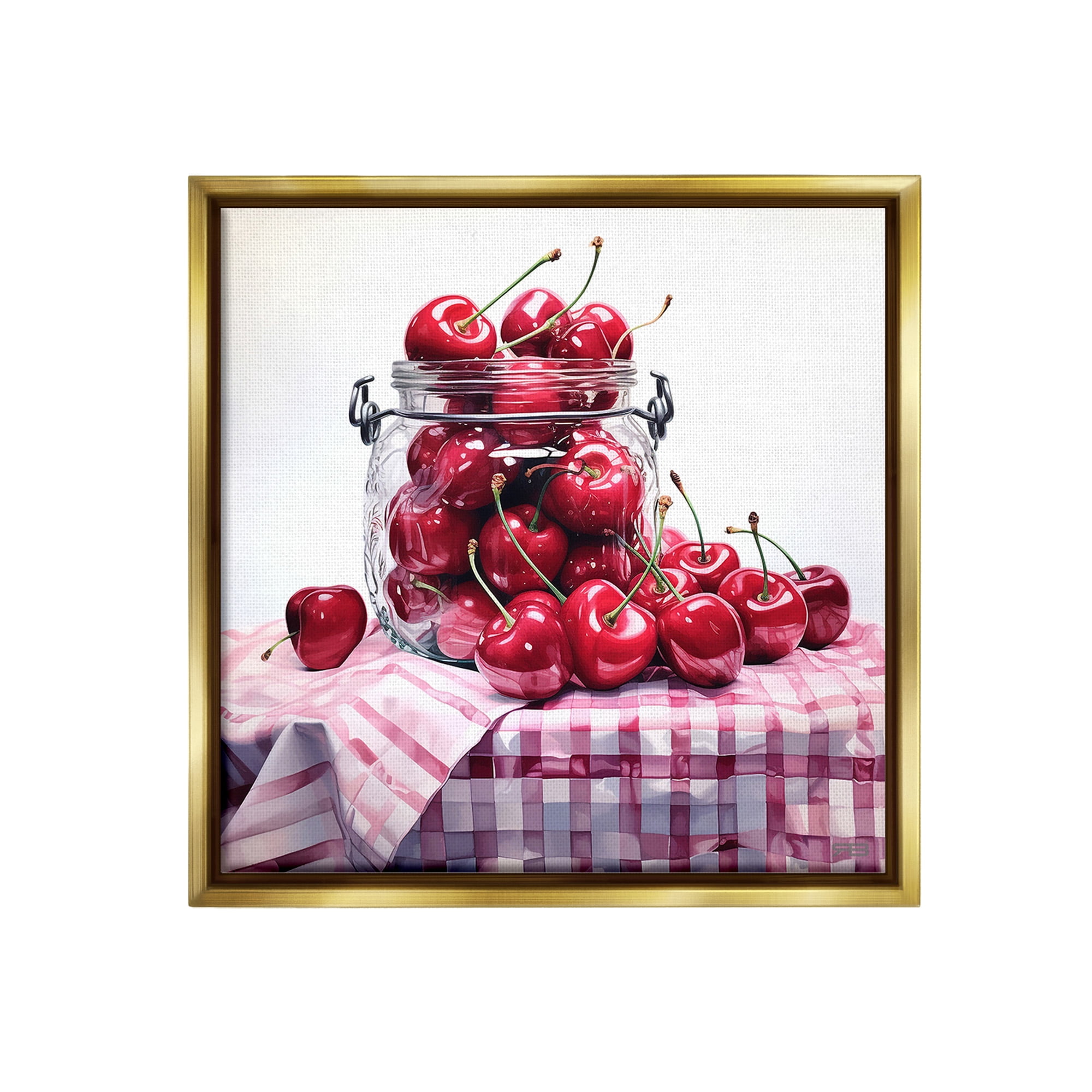 Stupell Industries Cherries in Country Jar Food & Beverage Painting Gold Floater Framed Canvas Art Print Wall Art, 18 x 18