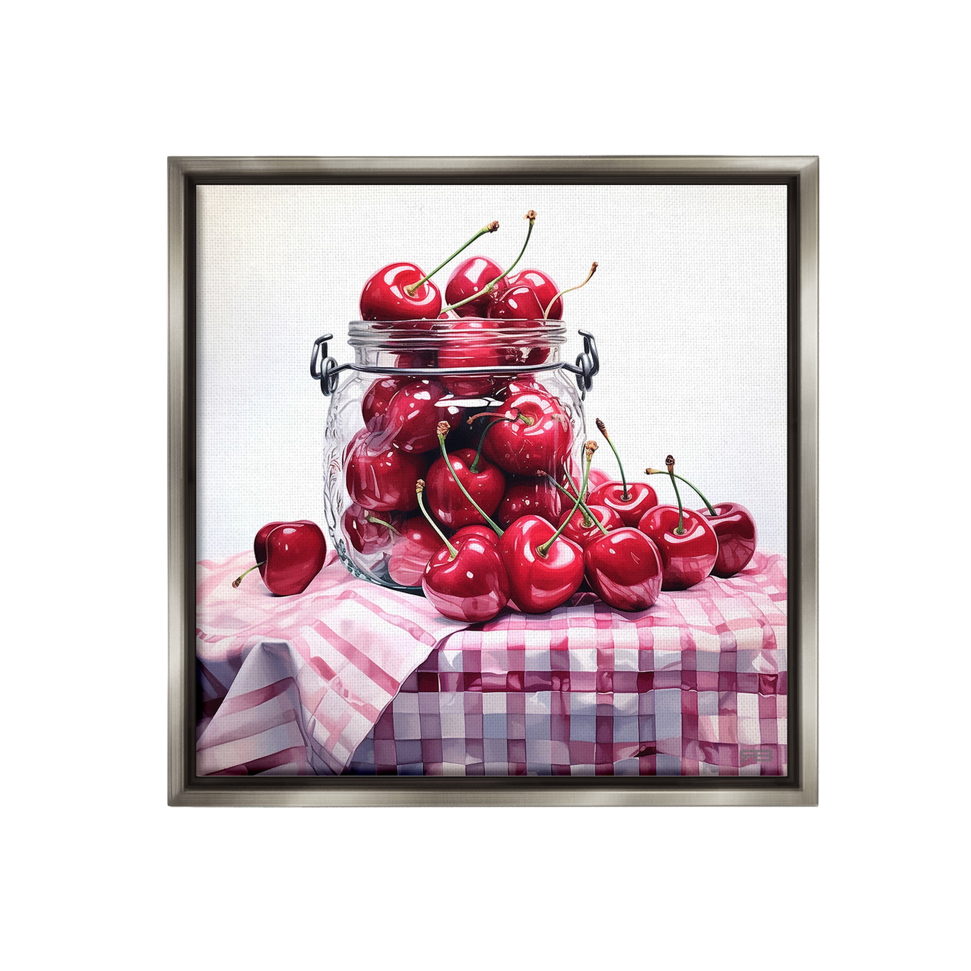 Stupell Industries Cherries in Country Jar Food & Beverage Painting Gray Floater Framed Canvas Art Print Wall Art, 25 x 25