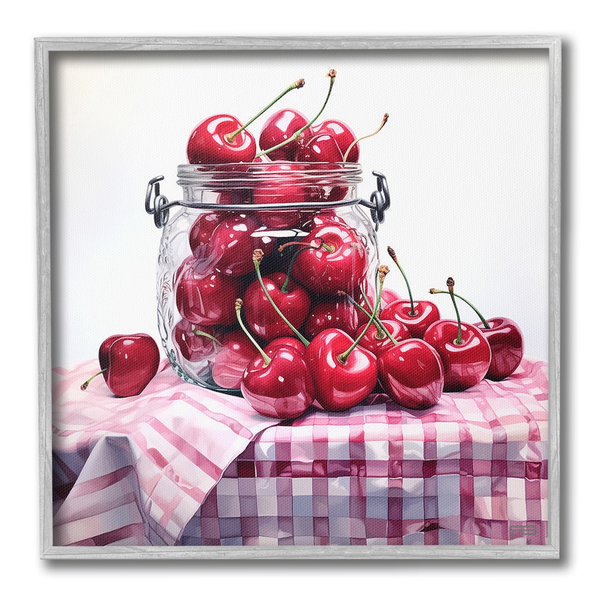 Stupell Industries Cherries in Country Jar Food & Beverage Painting Gray Framed Art Print Wall Art, 17 x 17