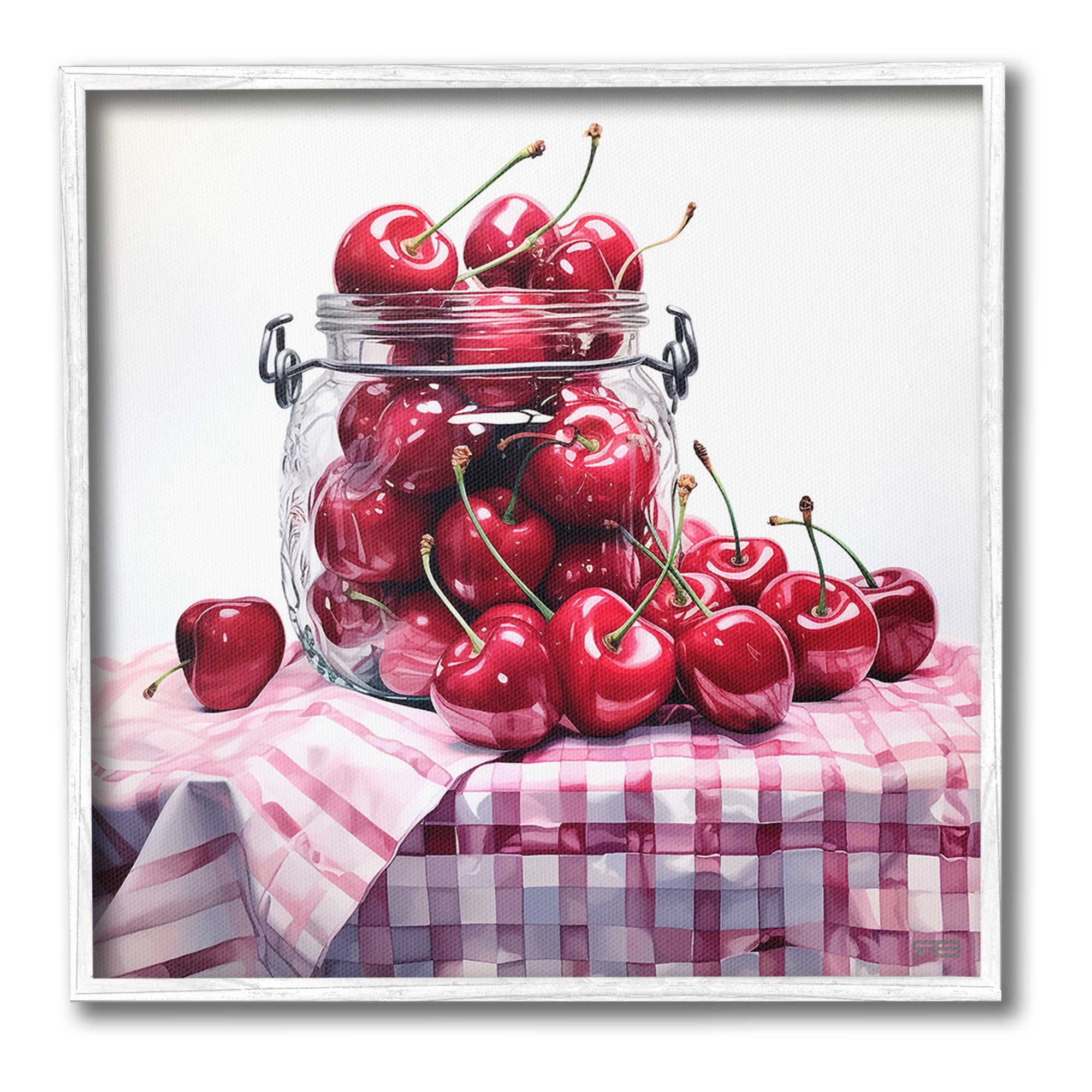 Stupell Industries Cherries in Country Jar Food & Beverage Painting White Framed Art Print Wall Art, 17 x 17