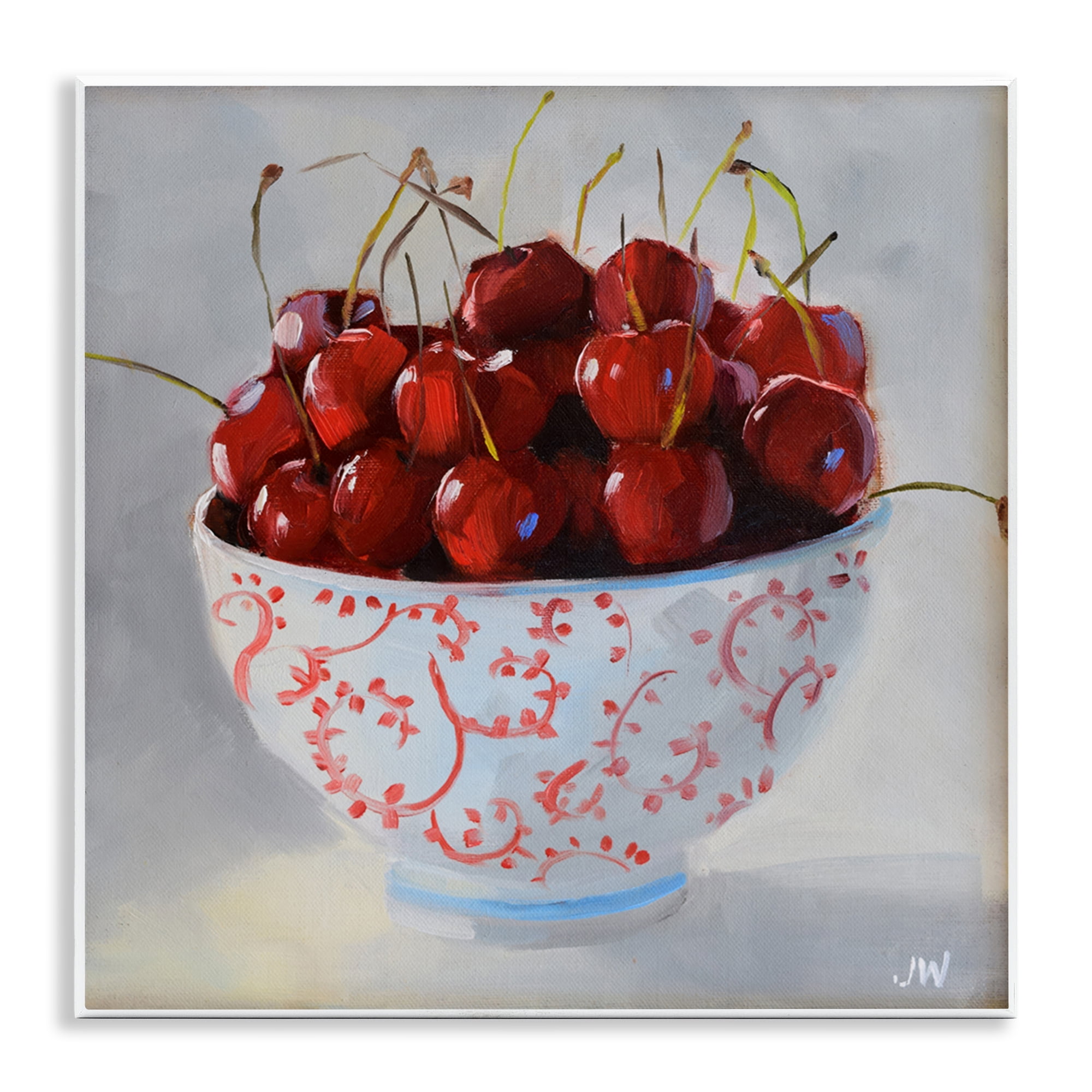 Stupell Industries Cherries in Ornate Bowl Food & Beverage Painting Unframed Art Print Wall Art, 12 x 12