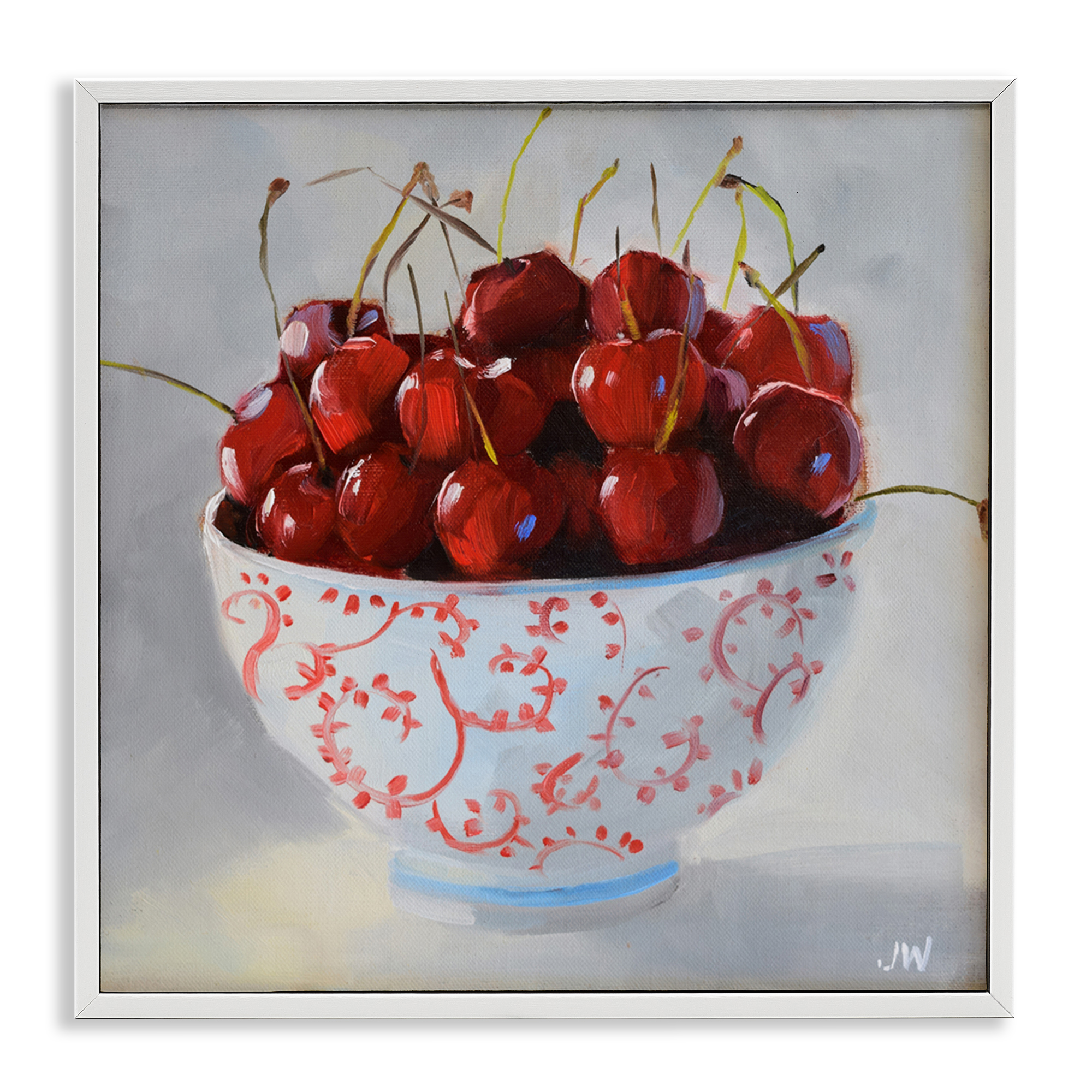 Stupell Industries Cherries in Ornate Bowl Food & Beverage Painting White Framed Art Print Wall Art, 24 x 24