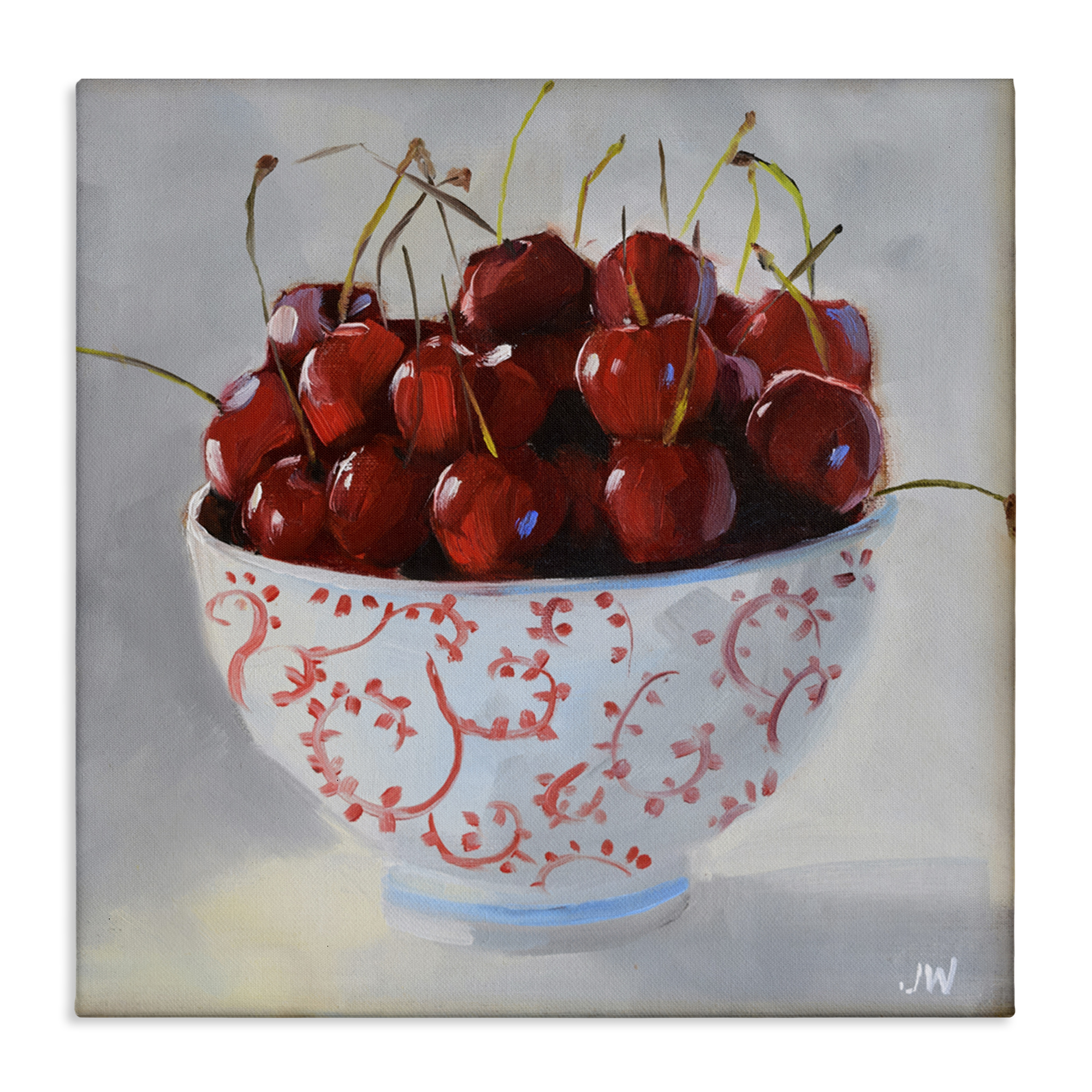 Stupell Industries Cherries in Ornate Bowl Food & Beverage Painting Wrapped Canvas Art Print Wall Art, 17 x 17
