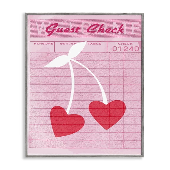 Stupell Industries Cherries on Guest Check Fashion Painting Gray Framed Art Print Wall Art, 16 x 20